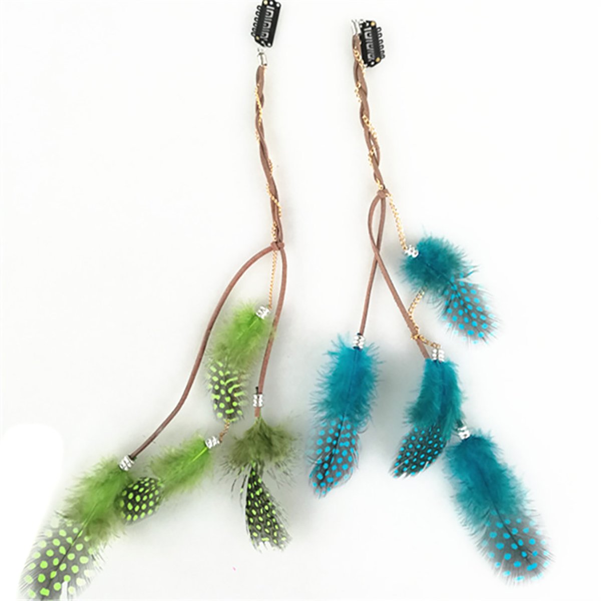 Fodattm 6PCS Girls Lady Women Handmade Colourful Boho Hippie Hair Extensions with Feather Clip Comb Hairpin Headdress Headband DIY Accessories