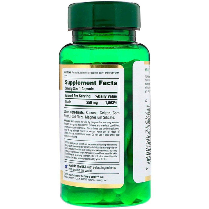 Nature's Bounty Niacin Pills and Supplement, Supports Nervous System and Cellular Energy Production, 250mg, 90 Capsules