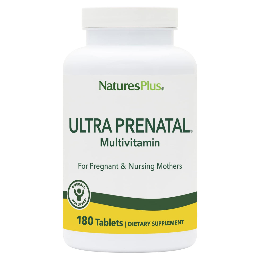 Natures Plus Ultra Prenatal Multivitamin - 800 mcg Folate, 180 Vegetarian Tablets - Prenatal Supplement with Iron, Iodine, Calcium & B-Complex Vitamins - Gluten-Free - 90 Servings
