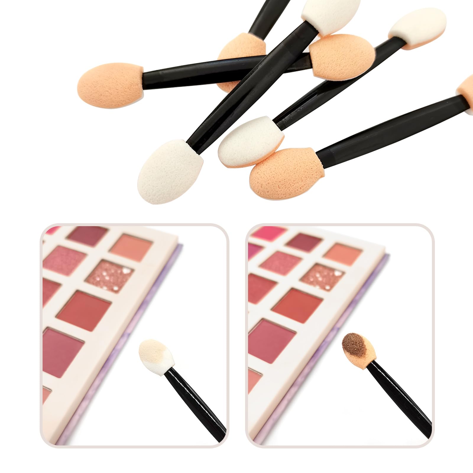 Juxiamal 50pcs Disposable Dual Sided Eyeshadow Brushes, Eye Shadow Applicator Sticks, Soft and Comfortable Sponge Tipped Eye Make up Applicators