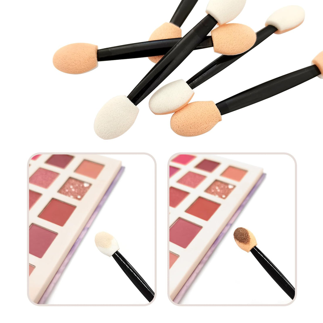 Juxiamal 50pcs Disposable Dual Sided Eyeshadow Brushes, Eye Shadow Applicator Sticks, Soft and Comfortable Sponge Tipped Eye Make up Applicators