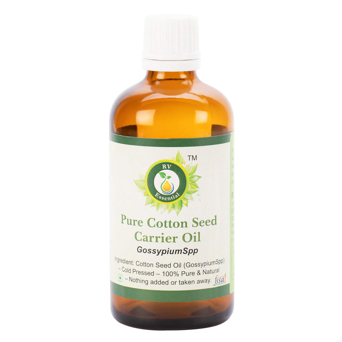 Cotton Seed Oil | Gossypium Spp | for Skin | for Cooking | Pure Cotton Seed Oil | 100% Pure Natural | Cold Pressed | 5ml | 0.169oz by R V Essential