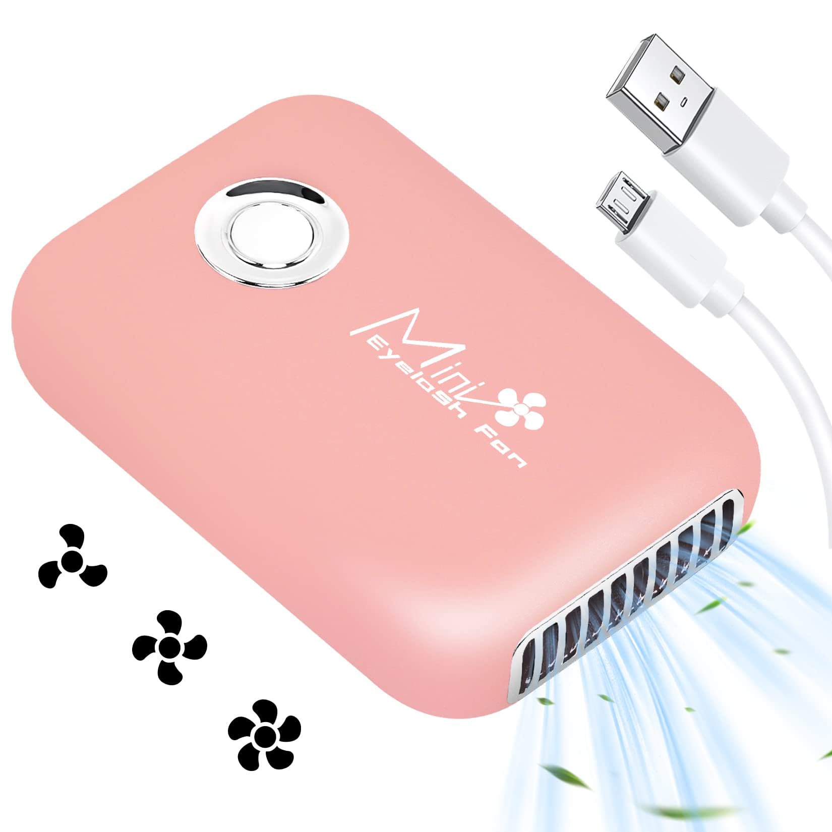 Buqikma Eyelashes Rechargeable Fan, Mini Lash Fan Eyelash Extensions Portable USB Handheld Fan Dryer Air Conditioning Blower for Eyelash Extension Supplies (Pink)
