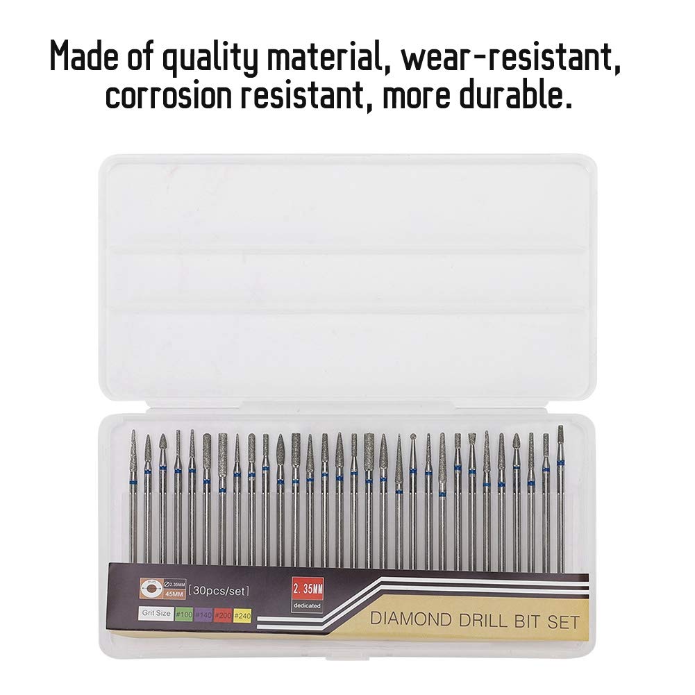 Nail Art Drill Kit, 30Pcs/Set Diamond Grinding Head Nail Art Drill Polish Head Kit Nail Drill Machine Accessories, Nail Polishing Machine Manicure Pedicure Bits(B)