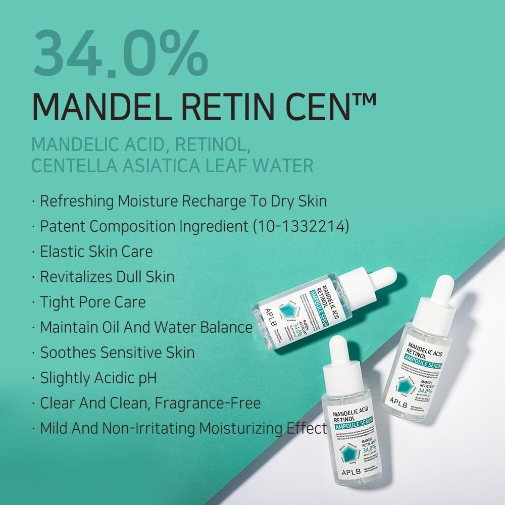 APLB Mandelic Acid Retinol Ampoule Serum | MANDEL RETIN CEN™ 34.0% 1.35 FL.OZ/Korean Skincare, Acne care, Exfoliant, Wrinkle care, Revitalize for gentle and improve skin texture