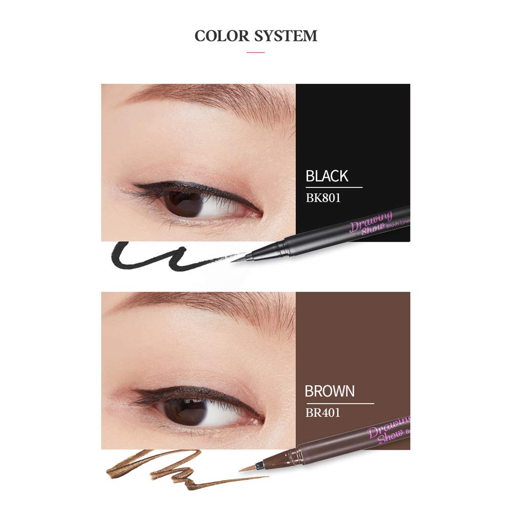 ETUDE Drawing Show Brush Eyeliner - Brown | Clear-Cut Soft Brush Eyeliner for a Long-Lasting Eyes Makeup | Korean Makeup, K-beauty