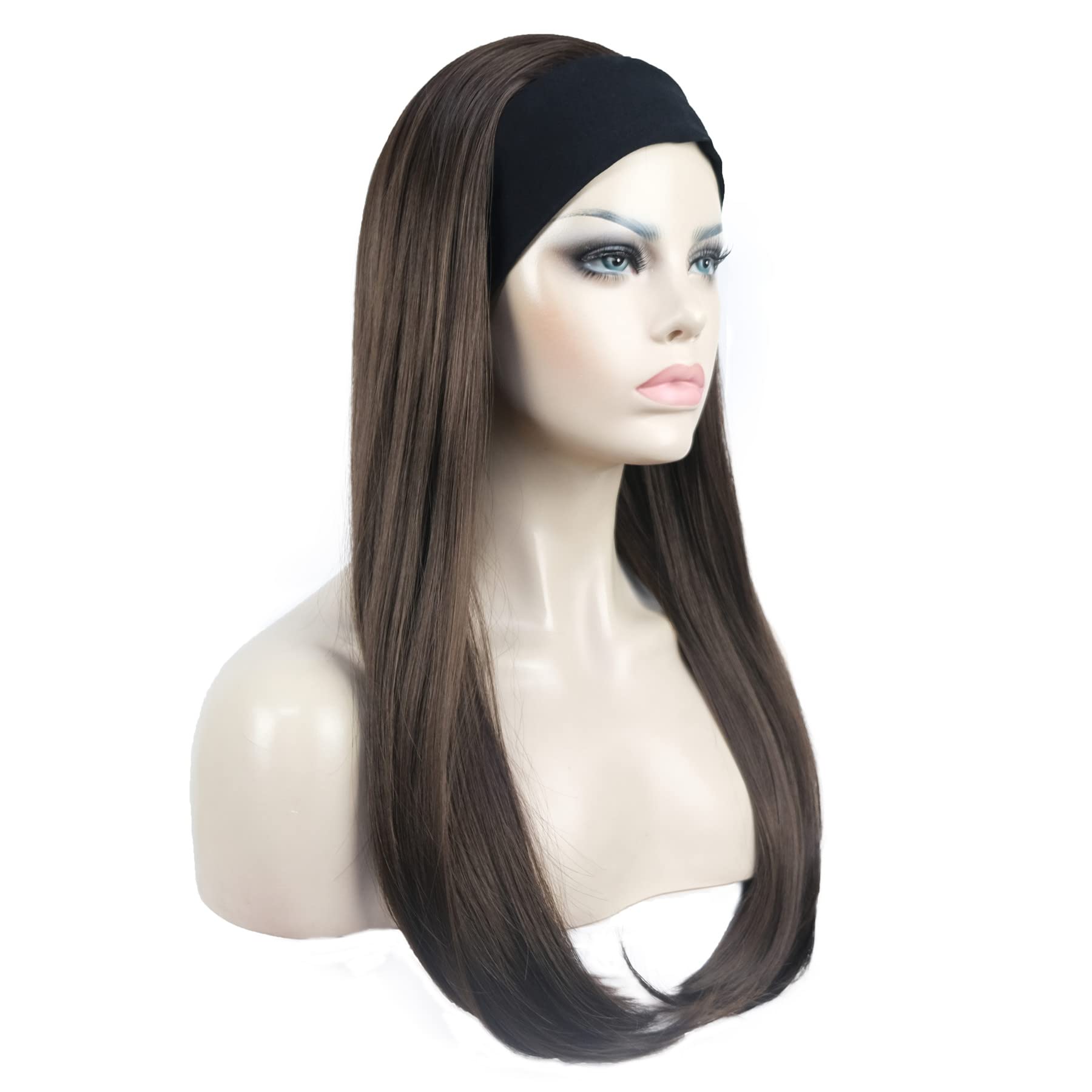 #6-Chestnut Brown: Aimole Long Straight 3/4 Women'S Wigs Hair Piece Synthetic Hair With Black Headband(6-Chestnut Brown)