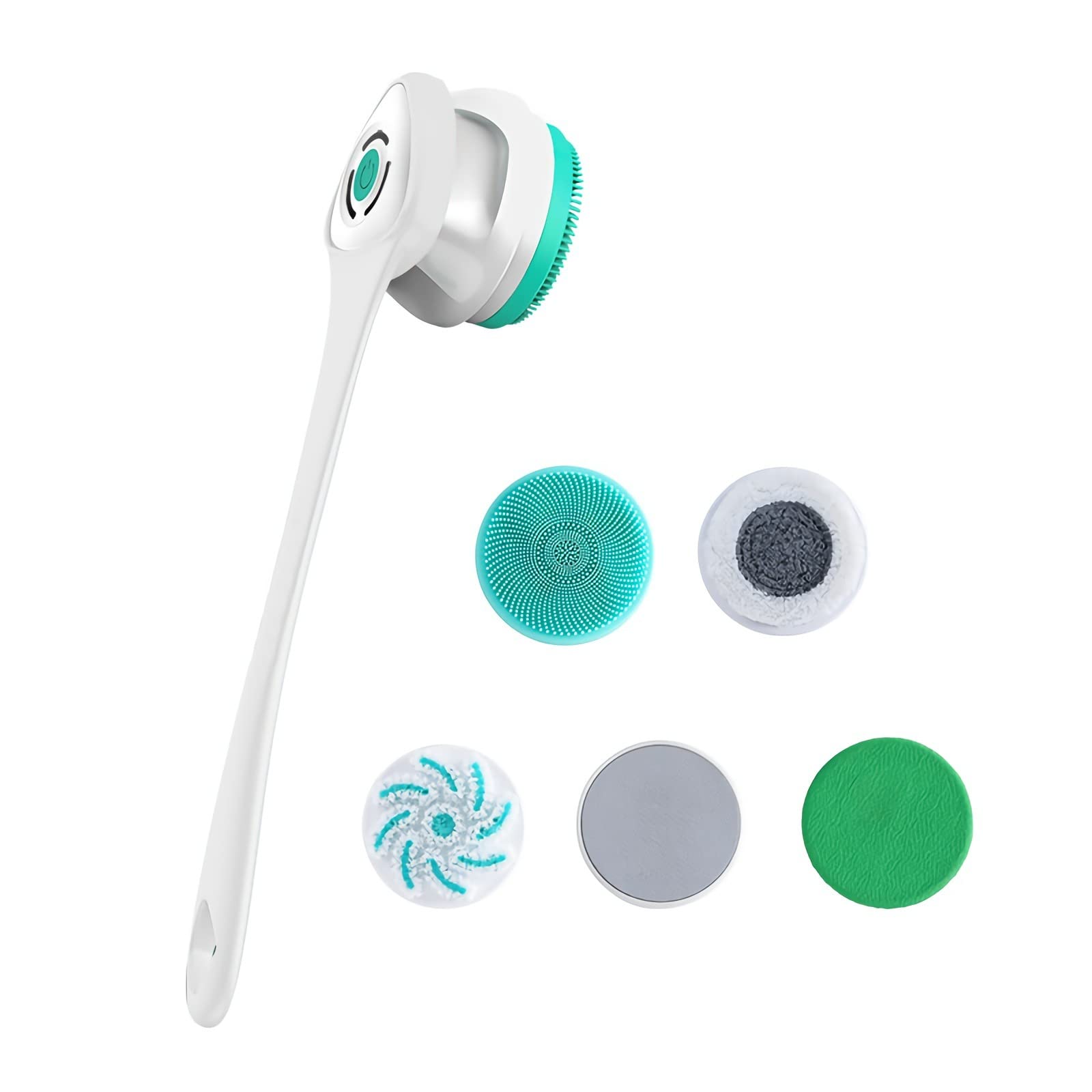 AZKSUN Electric Shower Brush, Body Scrubber, Facial Brush, Exfoliate, with 5 Shower Headsï¼Ë†Whiteï¼â€°