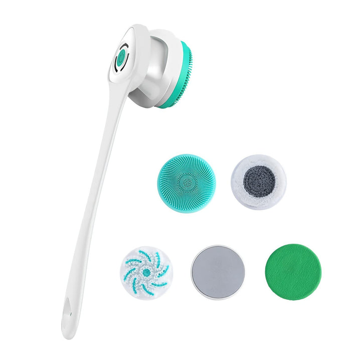 AZKSUN Electric Shower Brush, Body Scrubber, Facial Brush, Exfoliate, with 5 Shower Headsï¼Ë†Whiteï¼â€°