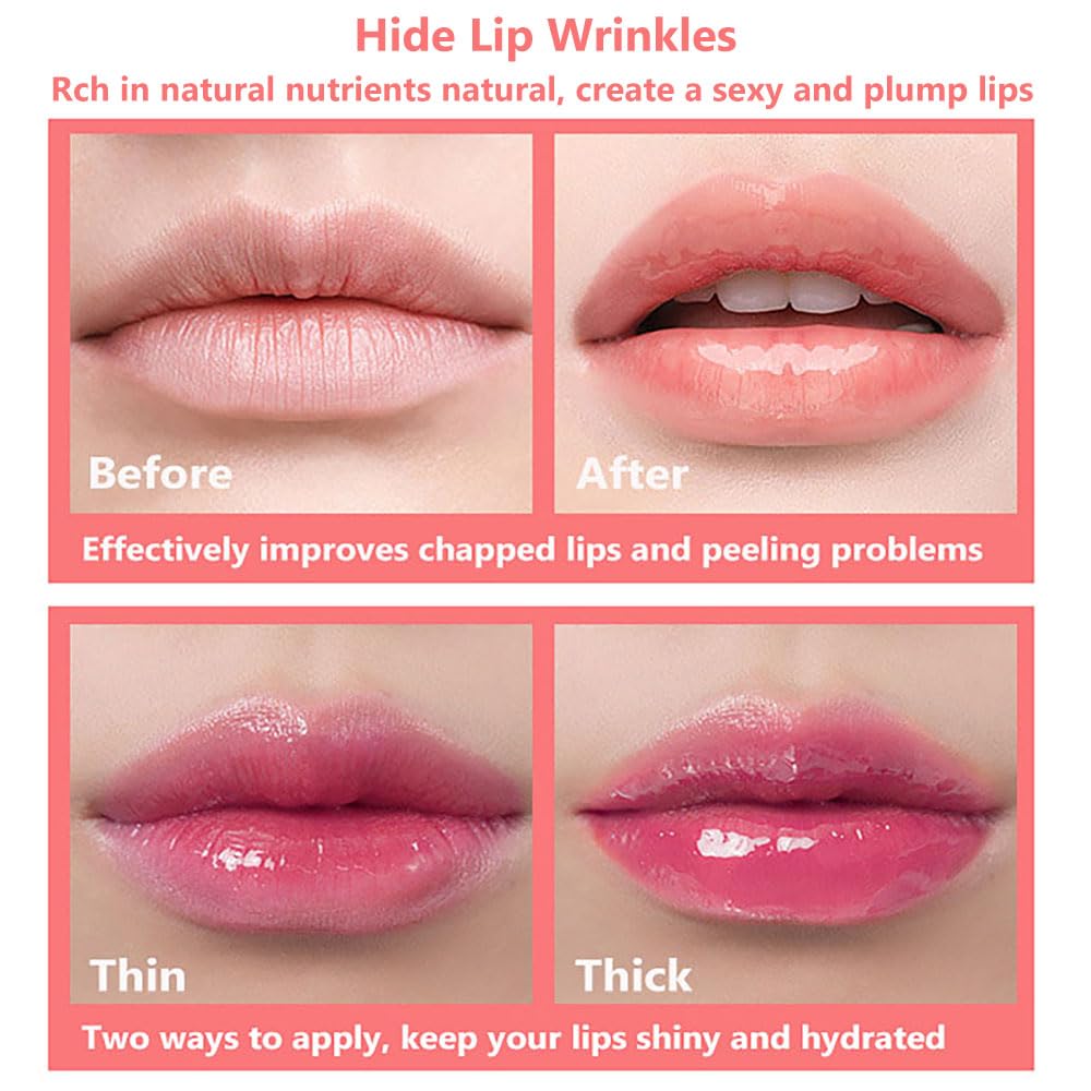 Leoly Dreaming Plumping Lip Oil, Moisturizing Lip Glow Oil, Long Lasting Nourishing Lip Gloss Lip Balm, Non-sticky Transparent Toot Lip Oil Tinted for Lip Care and Dry Lip - Cherry