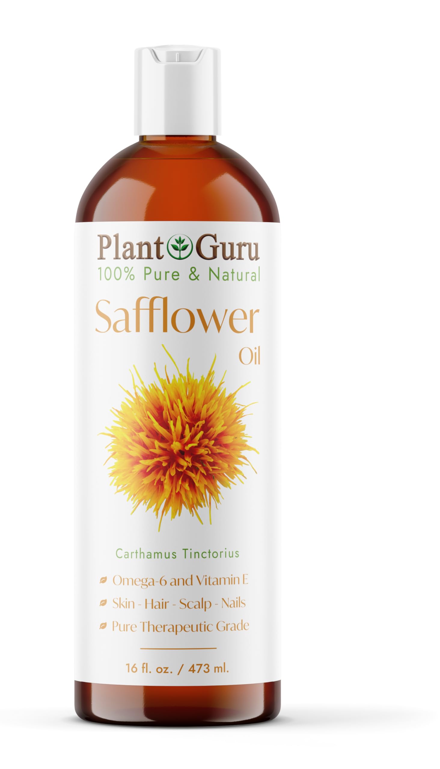 Safflower Oil 16 oz Cold Pressed 100% Pure Natural Carrier - Skin, Body And Face. Great For Moisturizing Creams, Lotions, Scalp Treatments, and Lip Balms