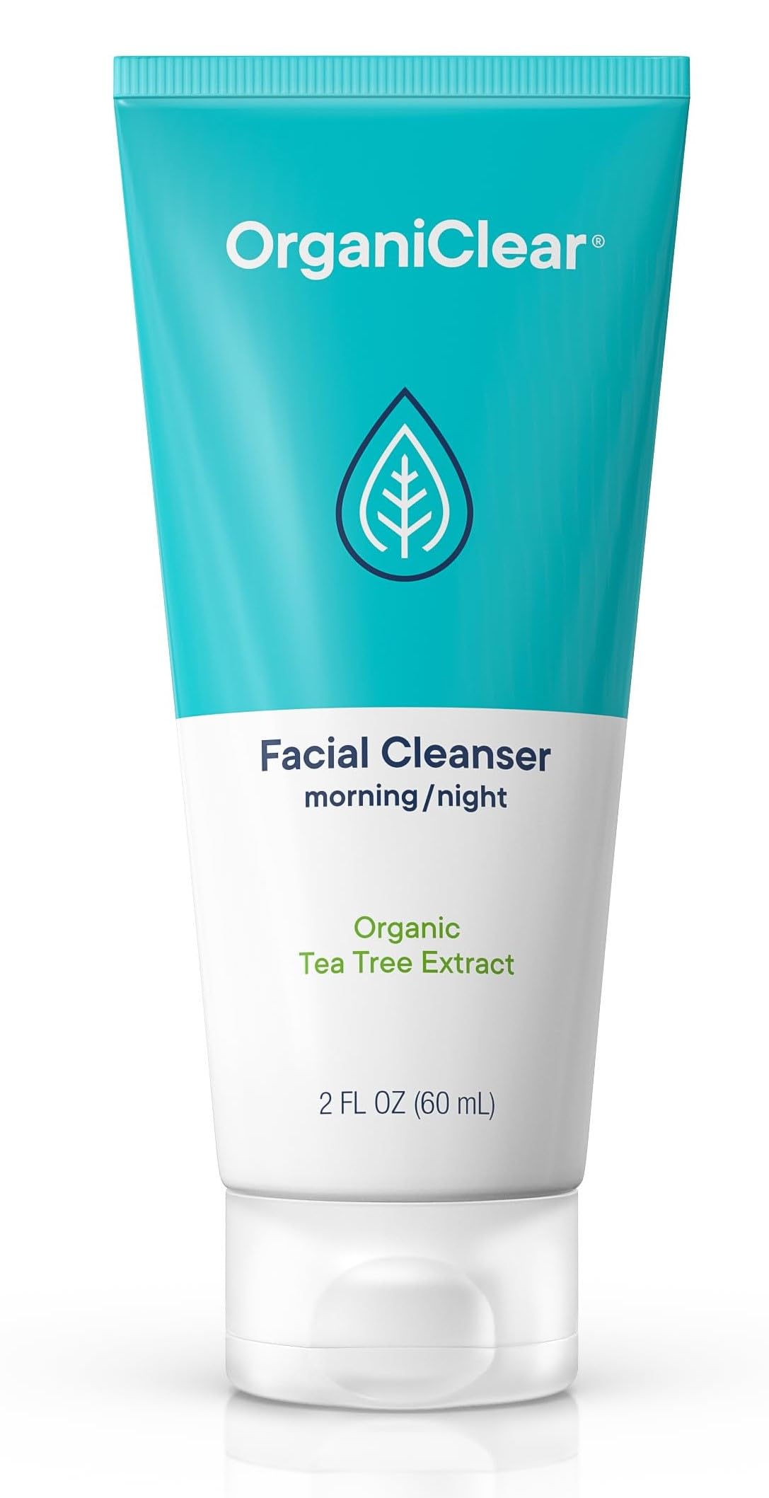 OrganiClear Facial Cleanser w/Organic Tea Tree & Salicylic Acid – Gentle Daily Foaming Gel Face Wash for Deep Cleansing & Makeup Removal – Unclogs Pores, Eliminates Dirt & Oil - No Dryness, (2 oz)