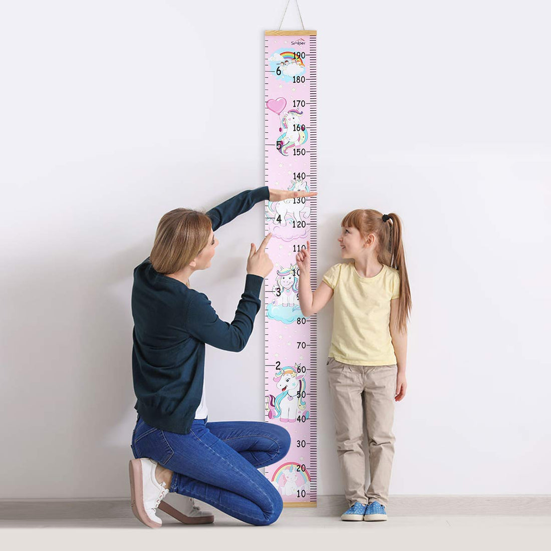 Smlper Growth Chart for Kids,Child Height Chart Ruler for Wall,Wood Frame Fabric Canvas Height Measurement Ruler for Kids Nursery Room,Removable Wall Decor 79x7.9