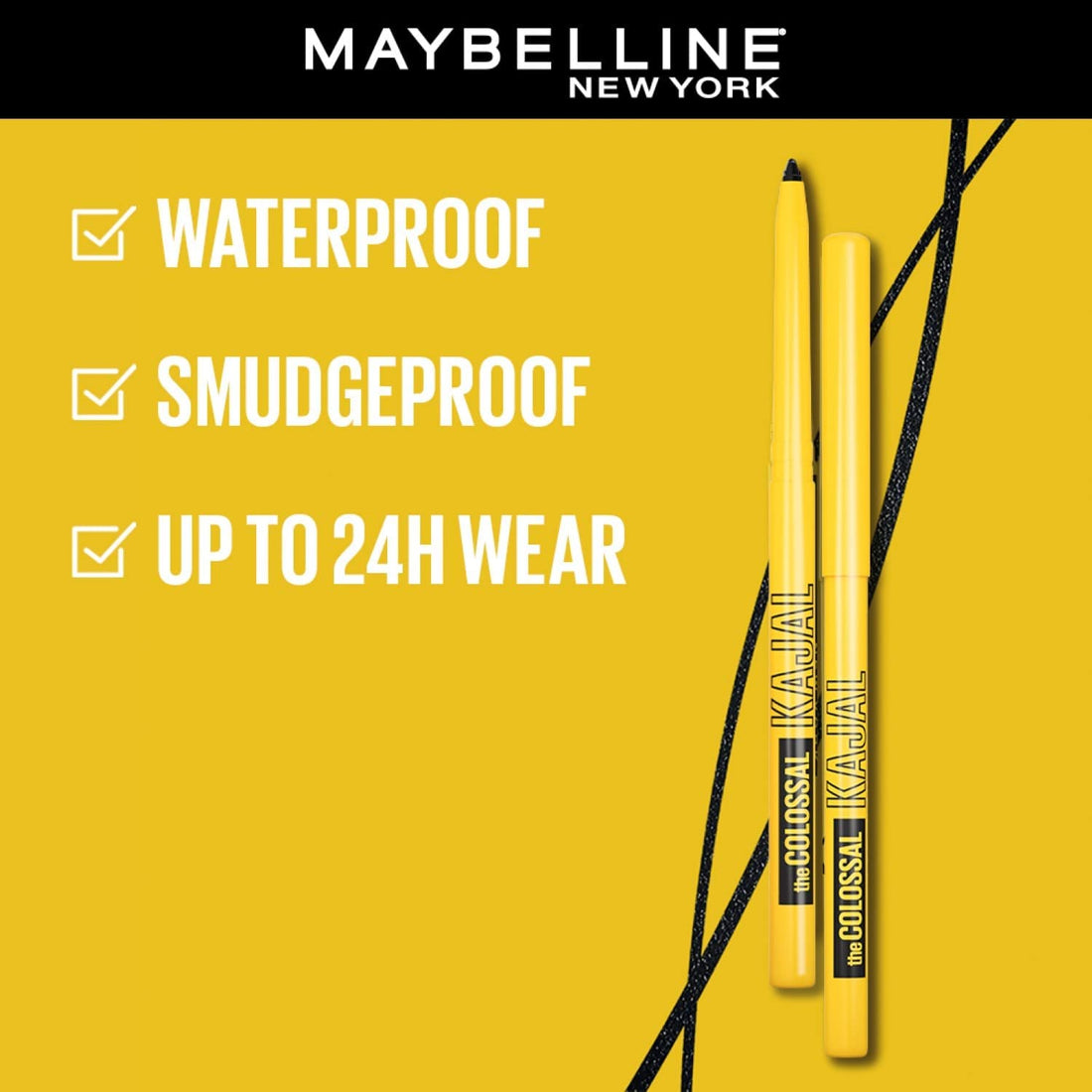 Maybelline New York Colossal Kajal Dark black, Waterproof kajal, 24Hrs Stay Kajal 0.35g (pack of 2)