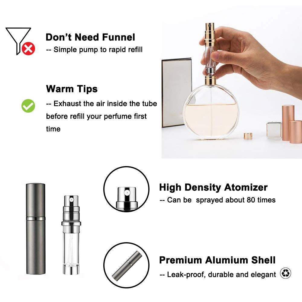 Silver: Refillable Perfume Bottle Atomizer For Travel, Yeejok Portable Easy Refillable Perfume Spray Pump Bottle For Men And Women With 5Ml Pocket Size-Silver