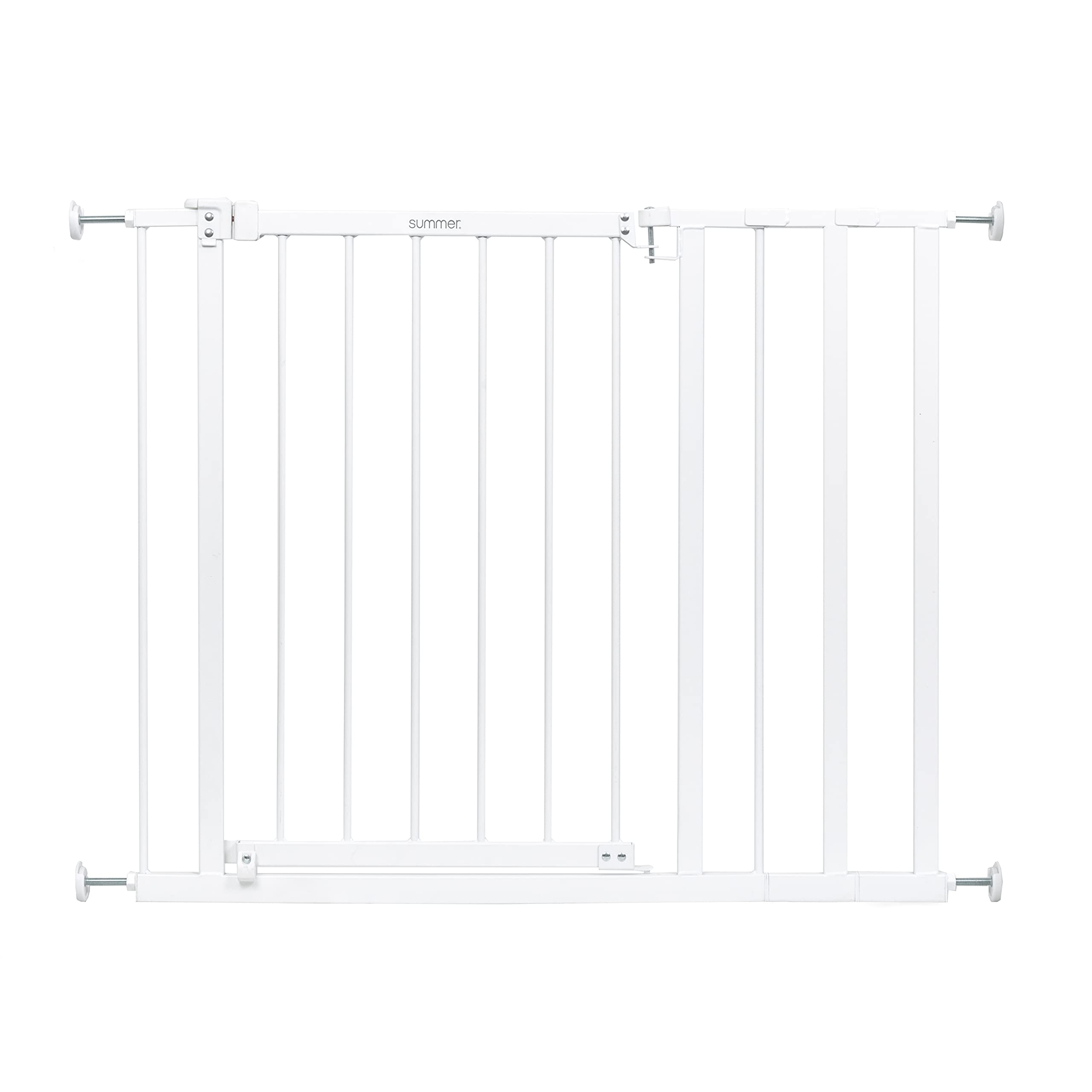 Summer Infant Everywhere Extra Wide Walk-Thru Safety Pet and Baby Gate, 28.75 - 39.75 Wide, 30 Tall, Pressure or Hardware Mounted, Install In-between Rooms, Doorways & Stairways - White Metal