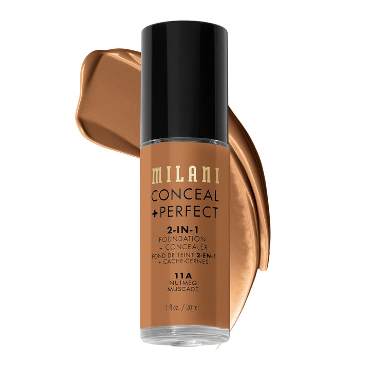 Milani Conceal + Perfect 2-In-1 Cruelty-Free Natural Full Coverage Liquid Foundation + Concealer (Warm Sand, 1 Fl. Oz.) Blemishes & Skin Discoloration, Dry