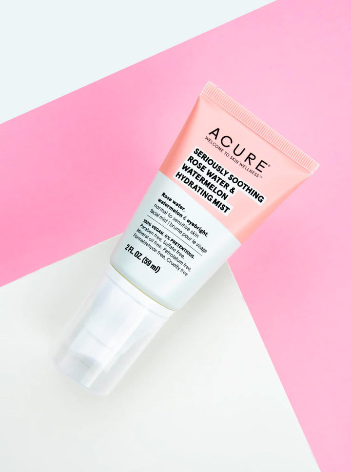 Acure Seriously Soothing Rosewater & Watermelon Superfine Mist | 100% Vegan | For Dry to Sensitive Skin | Instant Hydration & Dewy Glowing Goodness | 2 Fl Oz (ET1192)