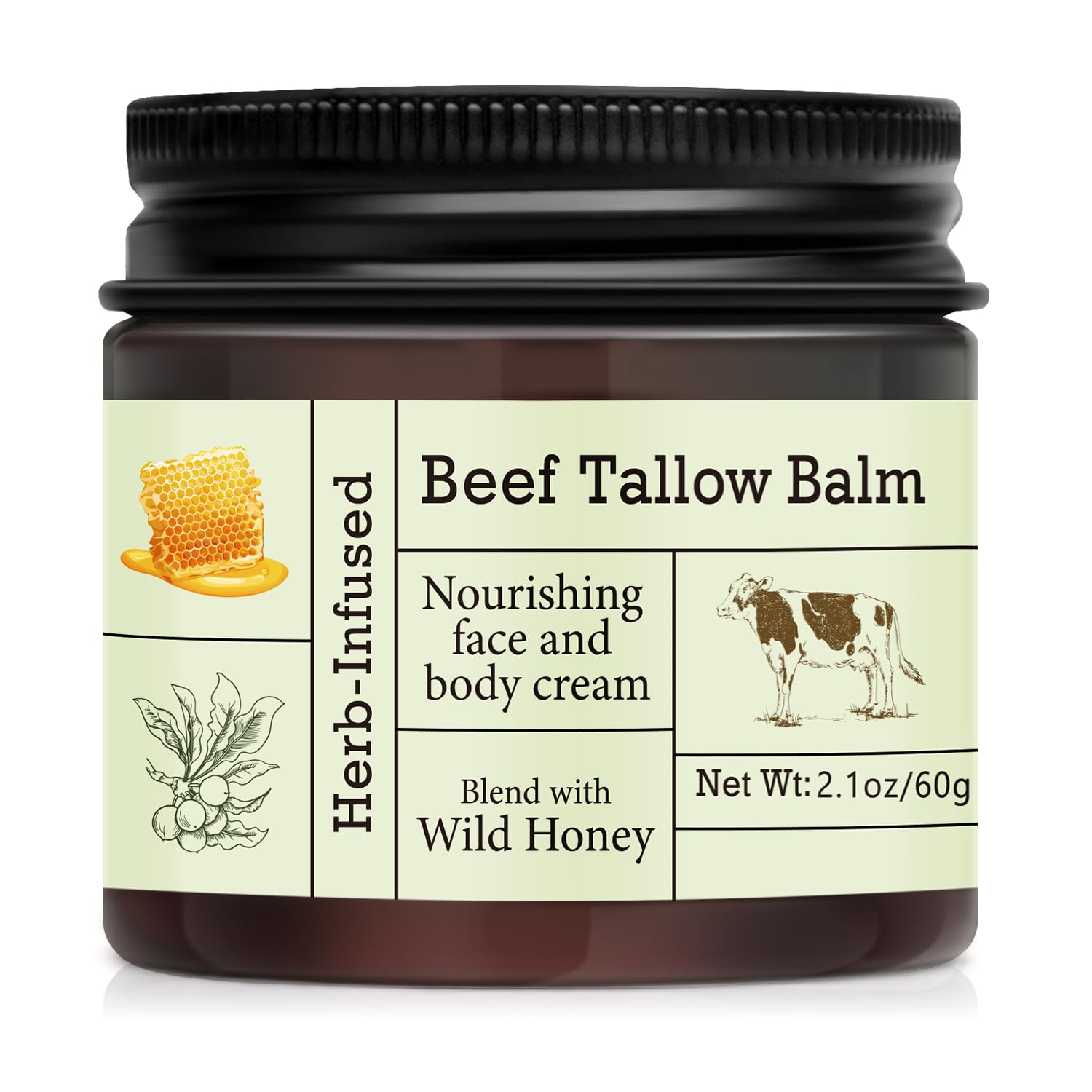 URQT Beef Tallow for Skin - Organic Grass-Fed Whipped Beef Tallow and Honey Balm - Deeply Moisturizing for Face & Body - Natural Skin Care for Soft, Supple Skin