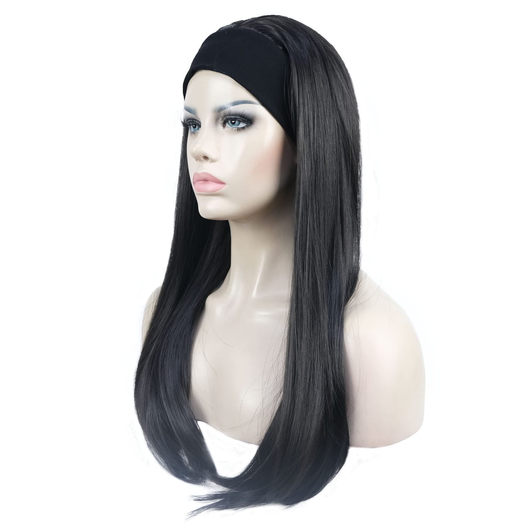 #2-Darkest Brown: Aimole Long Straight 3/4 Women'S Wigs Hair Piece Synthetic Hair With Black Headband(2-Darkest Brown)