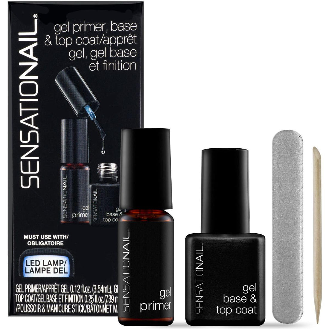 SensatioNail Base and Top Coat Gel Polish Refill Kit - Includes Gel Primer, Black, 0.37 Fl Oz