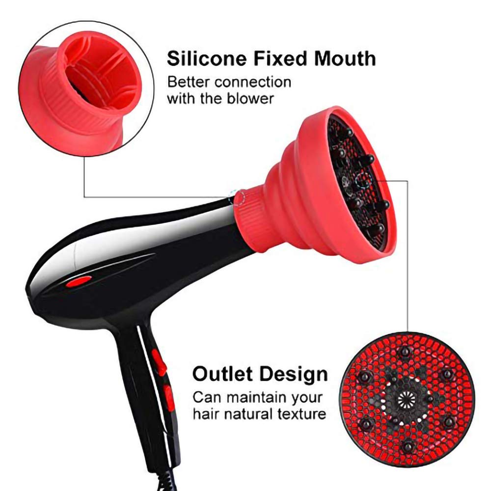 AINAAN Collapsible Silicone Hair Diffuser Attachment- The Latest Travel Portable, 2019, Red