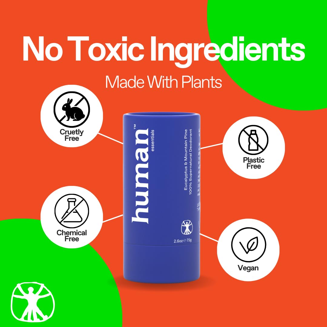 Human Essentials Natural Deodorant | Alumium Free, Plant-Based, Baking Soda & Plastic Free | Long-Lasting Protection for Sensitive Skin | Vegan and Eco-Friendly MADE IN USA