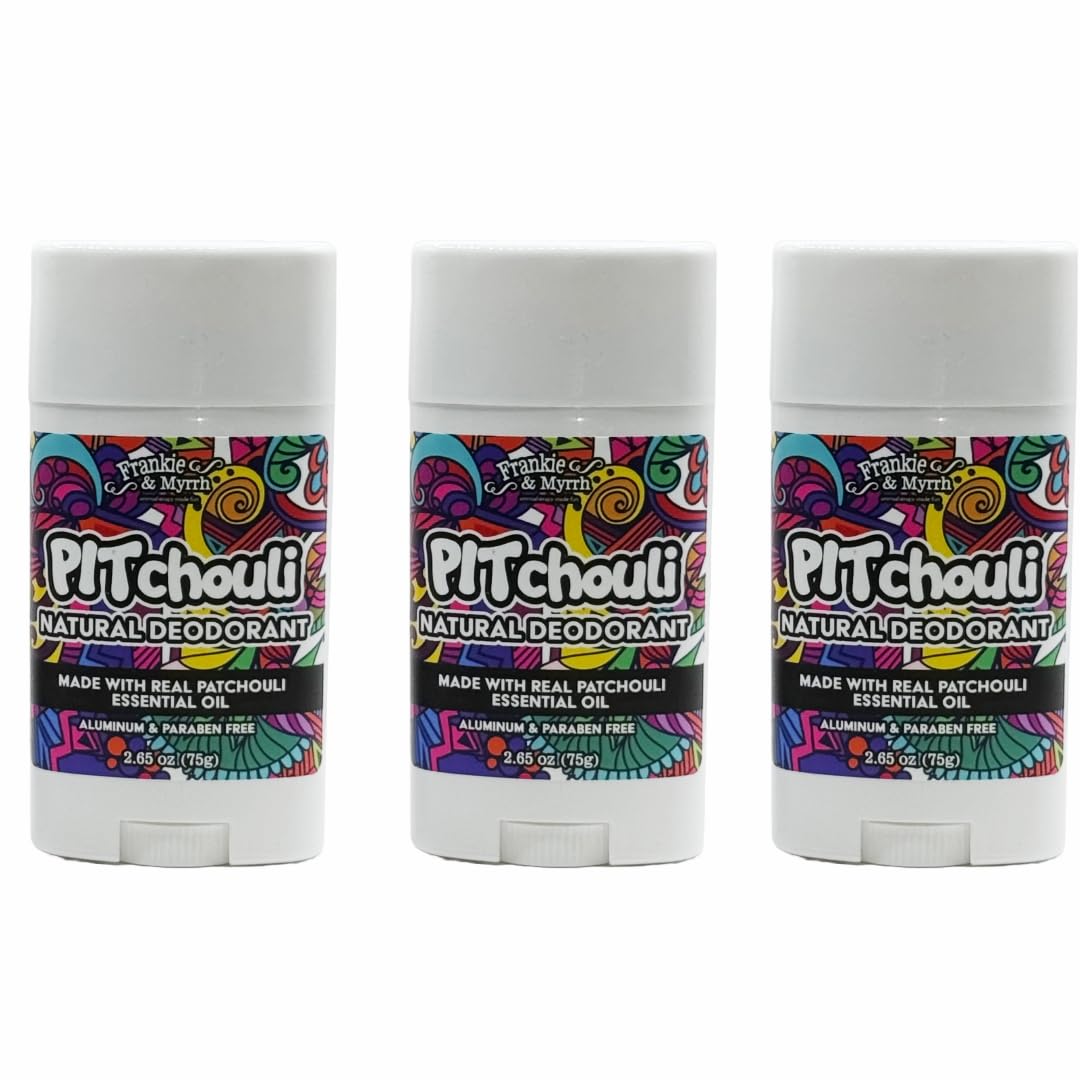 Frankie & Myrrh PITchouli 3 Pack | Natural Patchouli Deodorant | Real Essential Oils | Aluminum Free-Baking Soda, Coconut Oil and Shea Butter (2.56 oz ea) Paraben and Phthalate Free