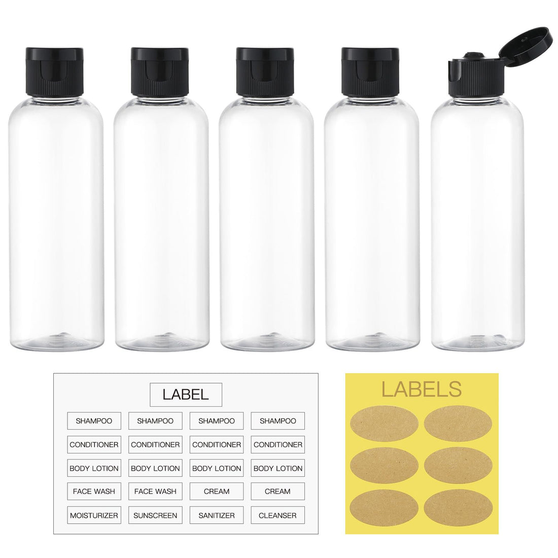 LISAPACK 3.4 oz Travel Bottles for Toiletries, Plastic Travel Size Containers for Shampoo Conditioner TSA Approved, Empty Small Squeeze for Lotion, Leak Proof Mini Liquid Tube for Refillable Clear