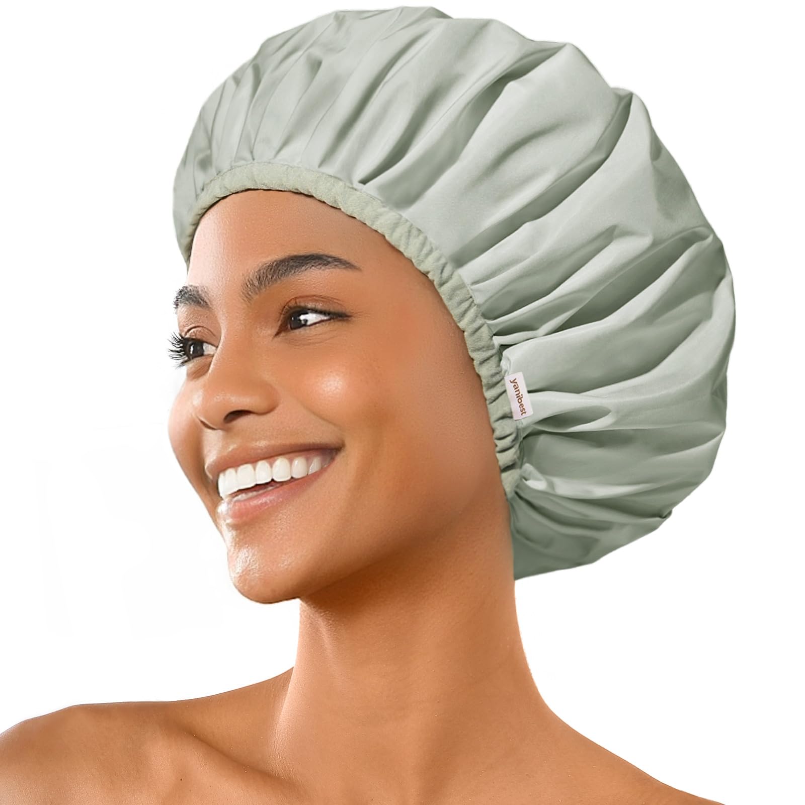 Yanibest Shower Cap Reusable Waterproof - Double Layer Shower Caps for Women, Washable Shower Bonnet with Soft Non-Slip Elastic Band, Bath Hair Hat for Most Hair Types