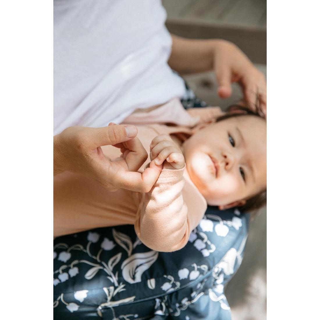 My Brest Friend Original Nursing Pillow Enhanced Ergonomics Essential Breastfeeding Pillow Support For Mom & Baby W/ Convenient Side Pocket, Double Straps & Slipcover, Navy Bluebells