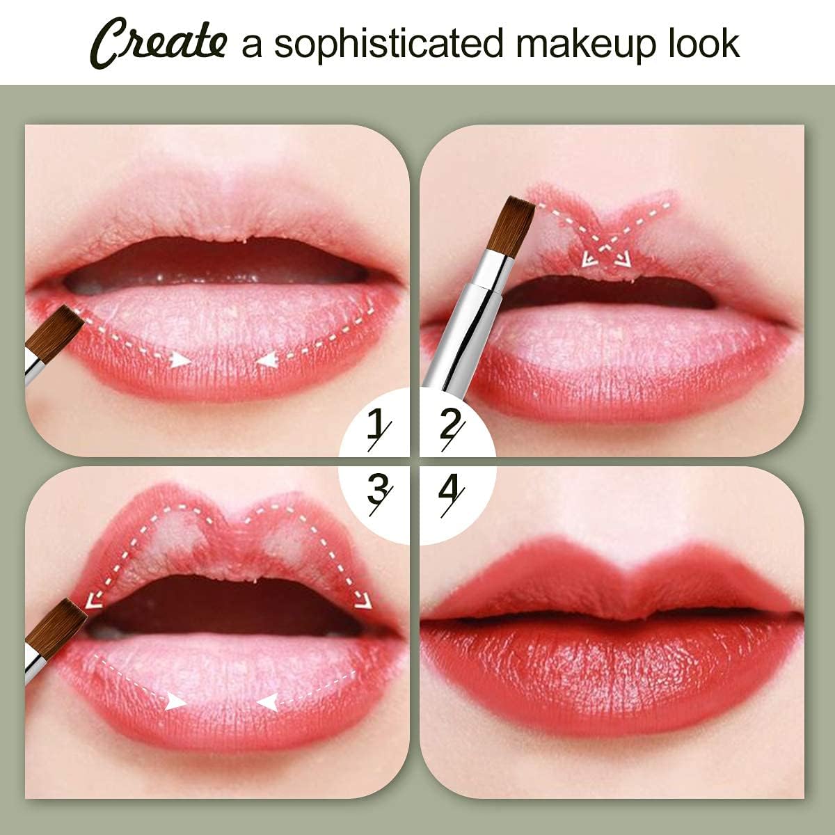 Rownyeon Travel Retractable Lip Brush Applicators Flat for Lipstick Gloss Creams Portable with Cap, Professional Makeup Brush for Women Girls As Christmas Gift and Halloween Makeup Tools Silver