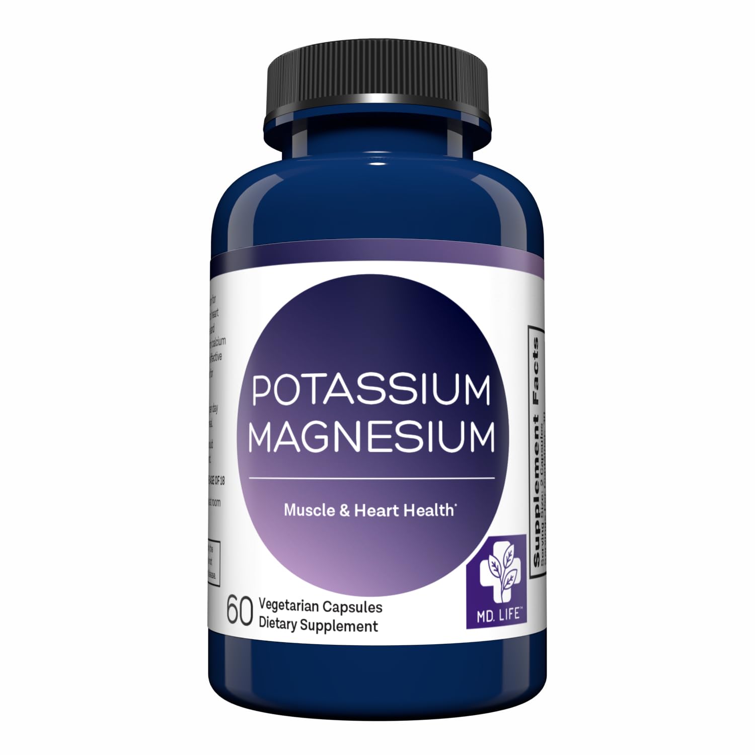 MD. Life Magnesium Potassium Supplement - 60 Capsules - High Absorption Magnesium Complex - Magnesium Supplement to Support Vascular Health & Leg Cramp 60cts