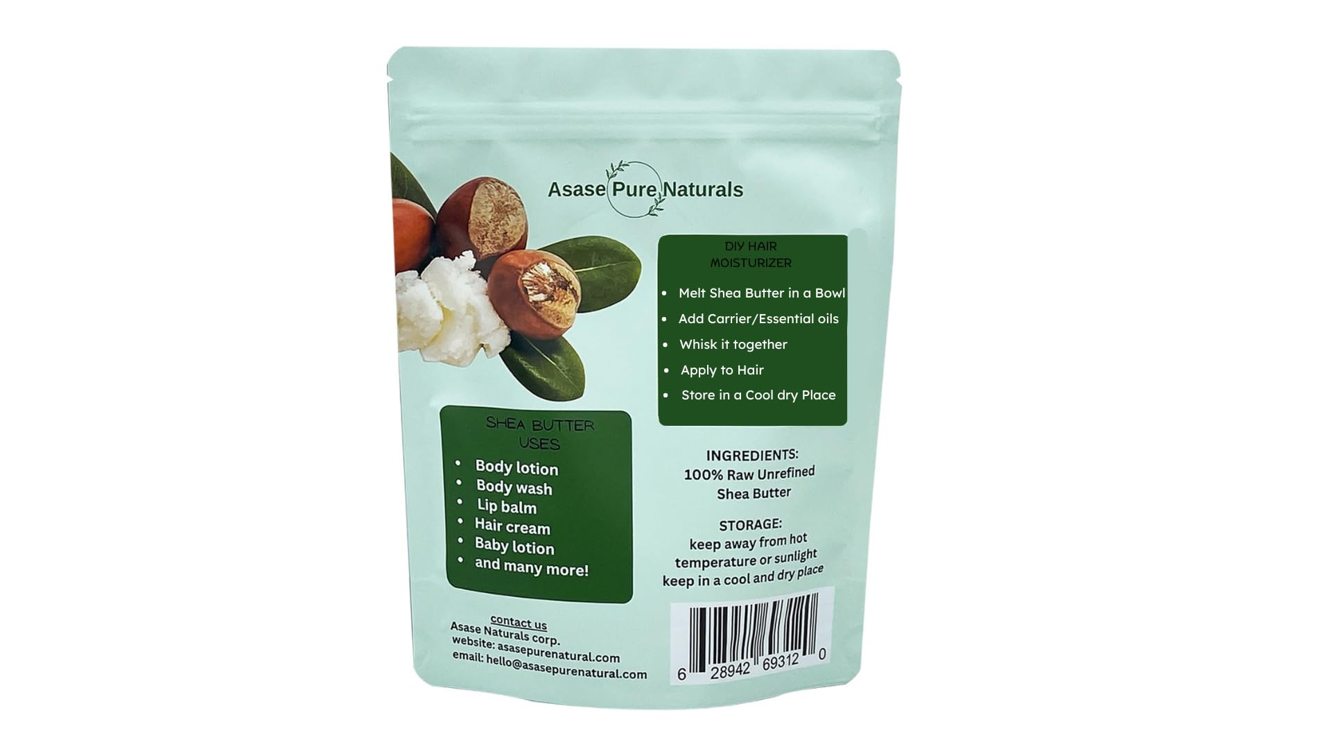Asase Pure Naturals, Shea butter, 1 lbs, Raw, Unrefined, Grade A, Hand made, Ivory, Ghana Africa, Great for Hair, Skin, Nourish and moisturize, Body butter