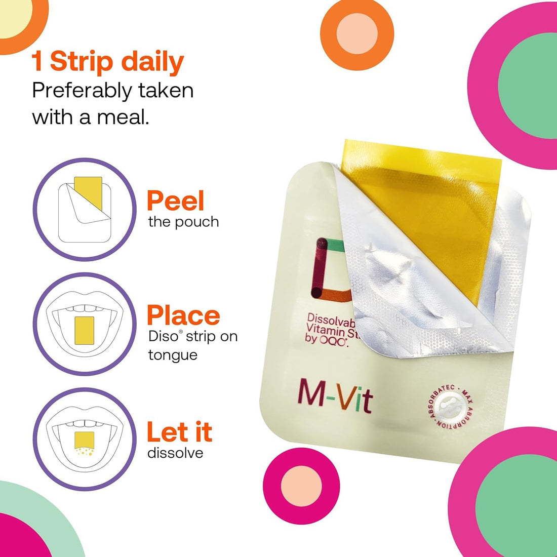 DISO - M-VIT - Multivitamin Dissolvable Oral Supplement Strips, Cranberry Flavor, Vegan, Sugar Free, High Absorption, Gluten Free, Individually Wrapped, 30 Count