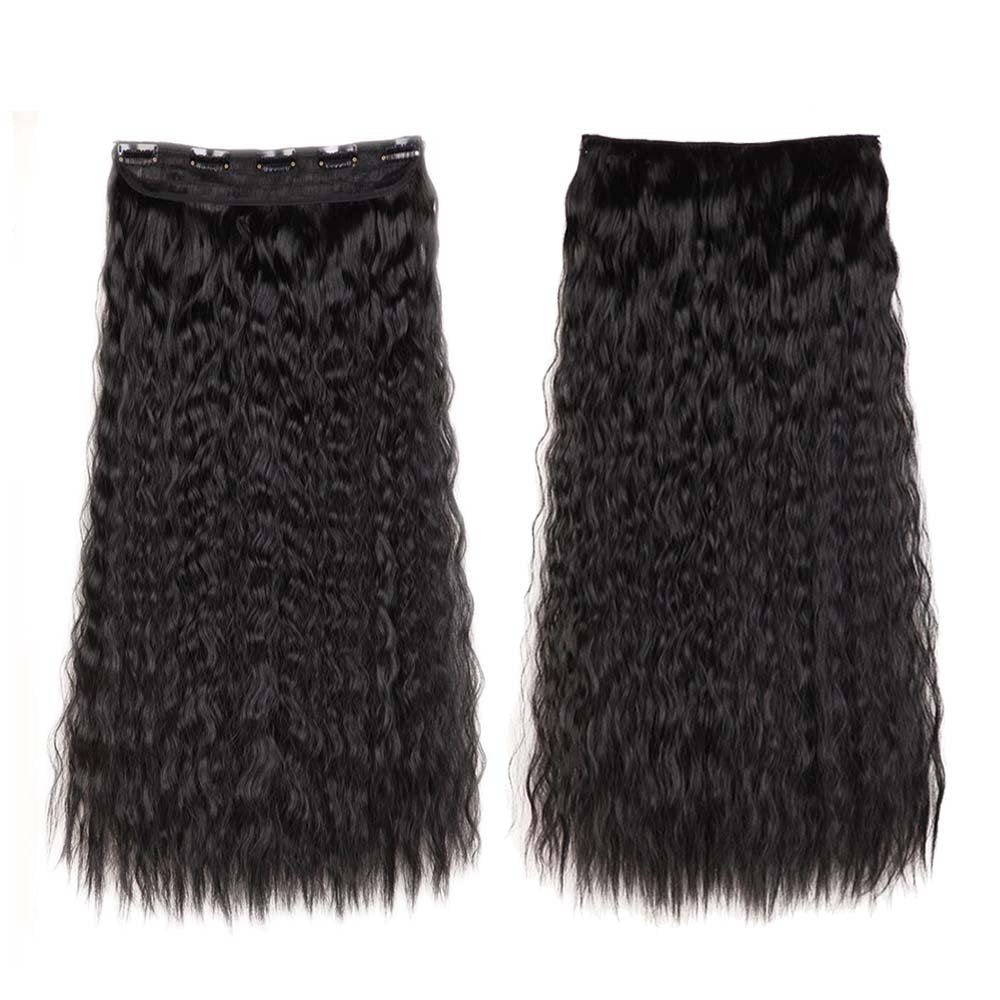 S-noilite 22 Inches 3/4 Full Hea Long Corn Wave Clip in Hair Extensions One Piece Hairpiece Synthetic Fiber for Women Lady Girl Dark Black