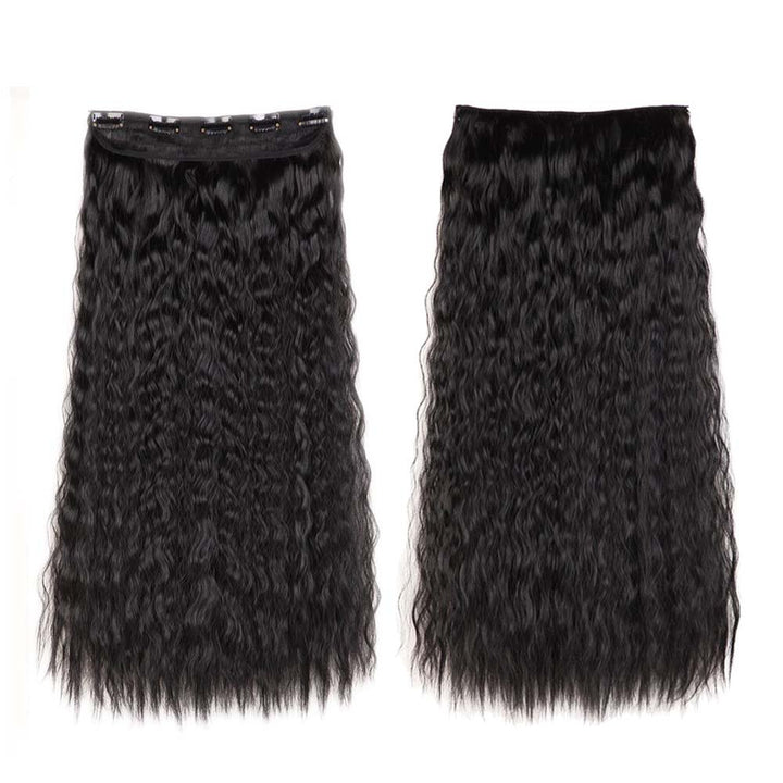 S-noilite 22 Inches 3/4 Full Hea Long Corn Wave Clip in Hair Extensions One Piece Hairpiece Synthetic Fiber for Women Lady Girl Dark Black