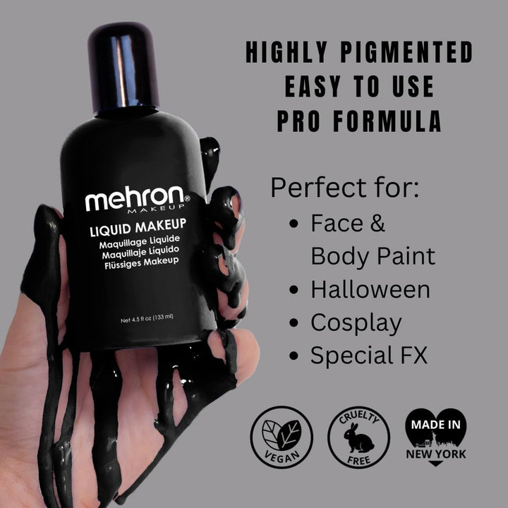 Mehron Professional Liquid Makeup #111 Black, 4.5 Ounce