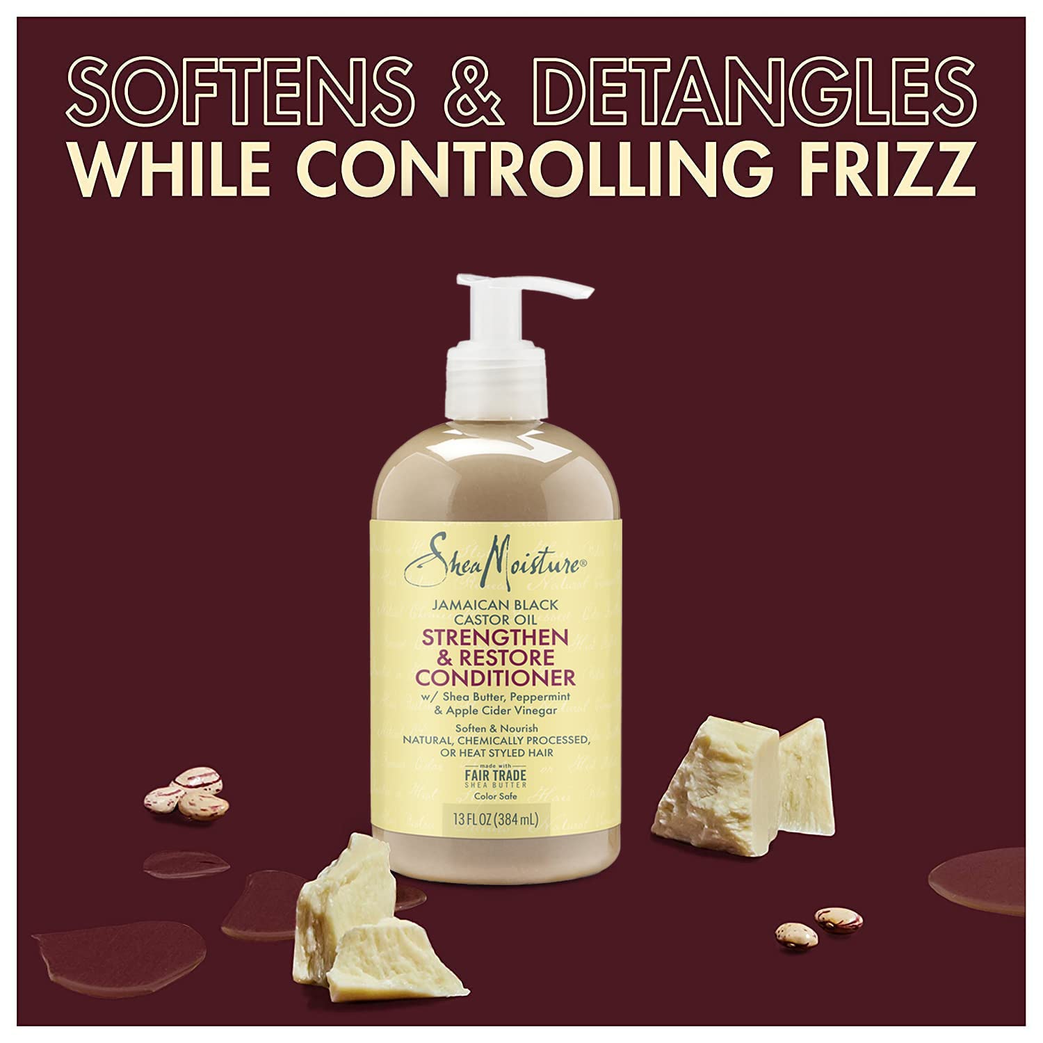 SheaMoisture Conditioner with Jamaican Black Castor Oil - Strengthen & Restore Conditioner - Shea Butter, Peppermint, and Apple Cider Vinegar Shea Moisture Curly Hair Products, 13 OzEa (Pack of 4)