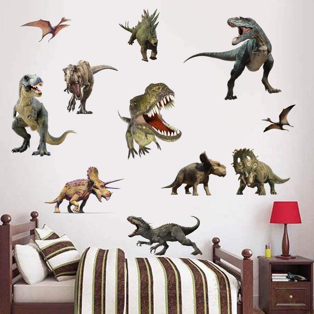 Dinosaur Wall Stickers for Boys Room, Peel & Stick Removable Wall Art Sticker Decals for Kids Bedroom Nursery Playroom Living Room Decoration
