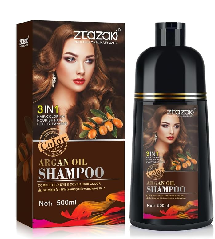 Hair Dye Shampoo 3 in 1, Magic Hair Dye Colors in Minutes-Long Lasting & Easy to Use with Argan Oil Herbal champu con tinte para canas for Women Men 500ml (Purple)