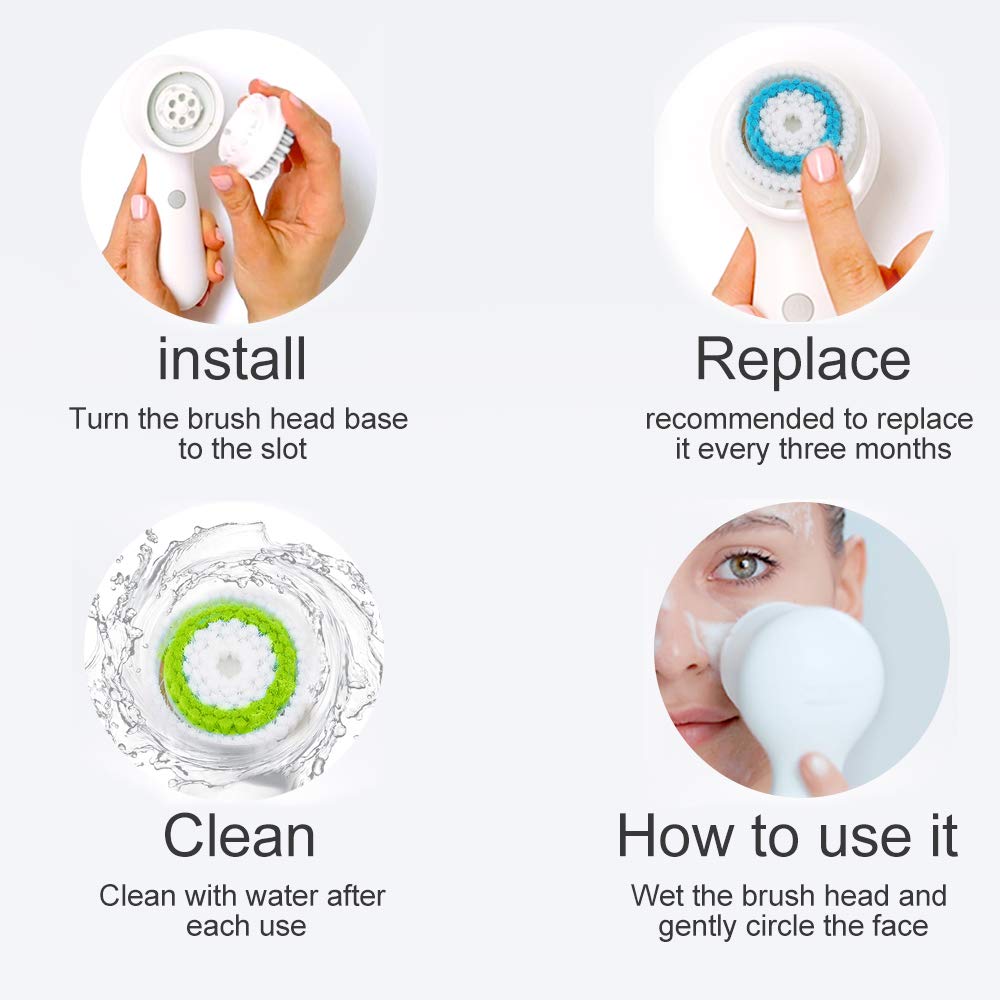 Replacement Facial Cleansing Brush Head, Facial Cleansing Brush Head For Clogged and Enlarged Pores (4 Pack, 2 Blue+ 2 Black)