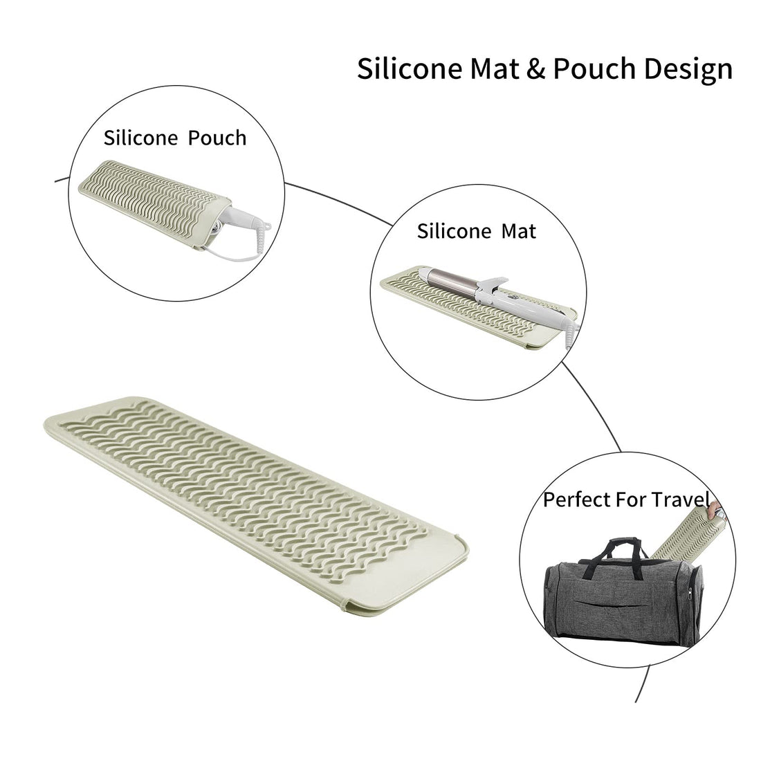 EIOKIT Silicone Heat Resistant Travel Mat Pouch for Hair Straightener,Crimping Iron,Hair Curling Iron,Hair Curling Wand,Flat Iron,Hair Waving Iron and Hair Styling Tools (1 Pack, Beige)