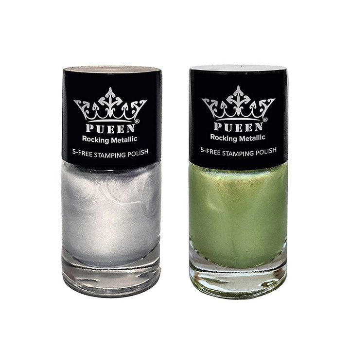 PUEEN Rocking Metallic Nail Art Stamping Polish Most Wanted Color Collection - (601 - Silver Dust + 603 - Golden Delicious) 12ml Each - BH000871