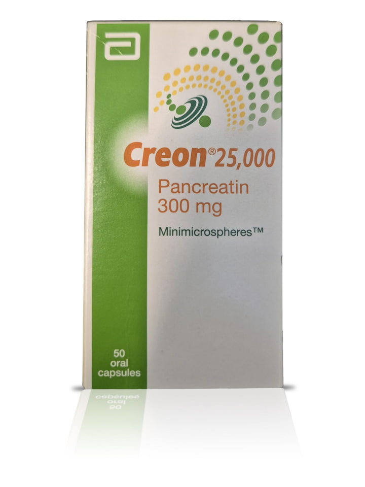 Creon 25,000 Pancreatin 300mg - Digestive Enzyme Supplement for Pancreatic Insufficiency - Supports Digestion with Lipase, Protease, and Amylase - 50 Capsules