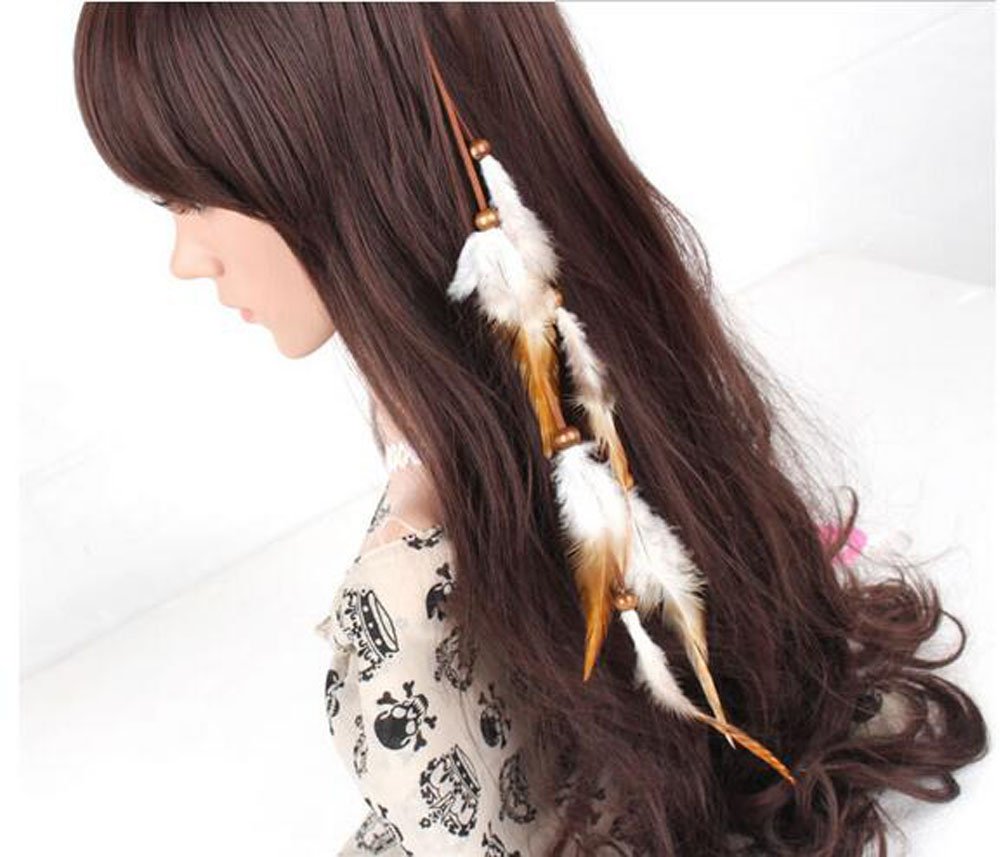 Suoirblss Handmade Boho Hippie Hair Extensions With Feather Clip Comb Hairpin Headdress DIY Accessories for Girls Women Lady