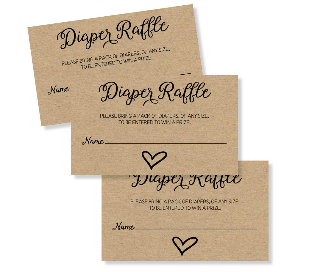 All Ewired Up 50 Gender Neutral Kraft Baby Shower Diaper Raffle Tickets, Lottery Insert Cards for Heart Baby Shower Invitations Supplies Games for Baby Gender Tickets (50-Cards)