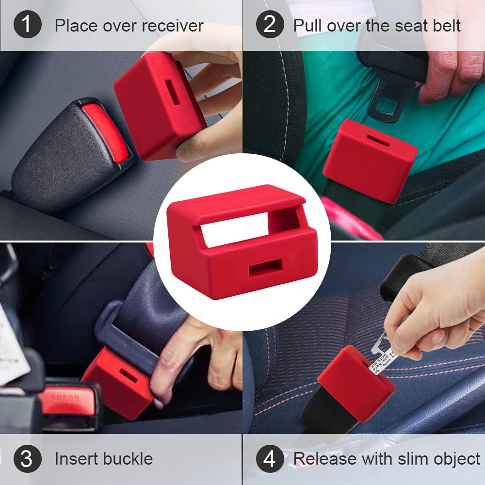 Morlike Silicone Seatbelt Secure Buckle Safety Cover Lock | Keep Children Safe in Car Seat and Prevent Kids from Accidentally Unbuckling | Buckle Guard Fits Almost Vehicles (red,2PACK)