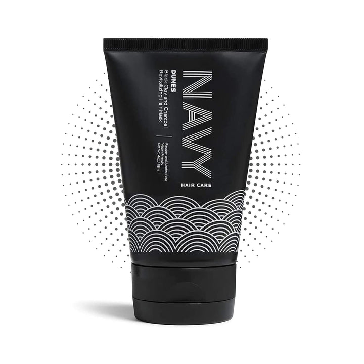 NAVY Dunes Black Clay and Charcoal Revitalizing Hair Mask for Dry Damaged Hair and Growth - Paraben-Free Detoxifying Clay Mask - 4 fl oz
