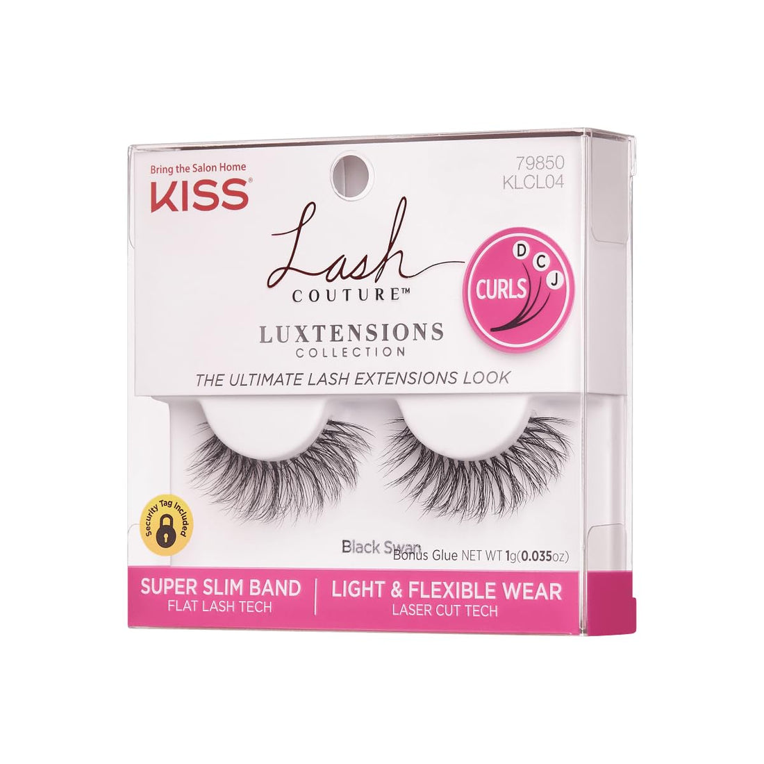 KISS Lash Couture LuXtensions Collection False Eyelashes, Flat Lash Technology, Super Slim Lash Band, Real Lash Extension Fibers, Reusable, Contact Lens Friendly Strip Lashes, Style Black Swan, 1 Pai